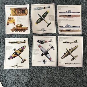 Vintage 6 Full-Color Schematic Prints Collection Military Planes, Tank, Ship